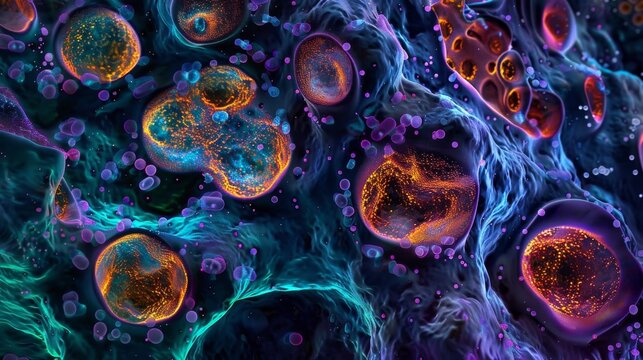 Osteoclasts differentiated from monocytes can be identified in this image by their characteristic multinucleated appearance and numerous lysosomal vesicles