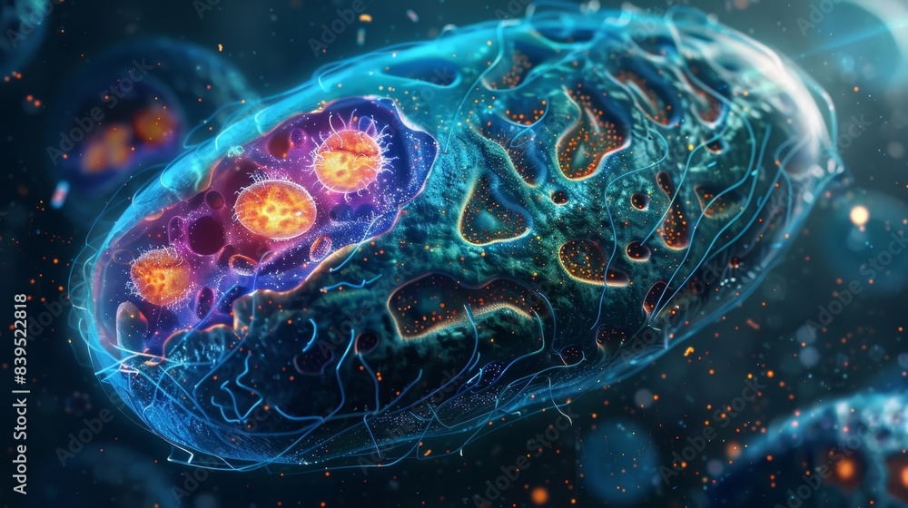 Poster a crosssection image of a cell highlighting the presence of its nucleus mitochondria and acrosome