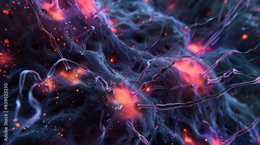 Poster branching muscle fibers with multiple nuclei characteristic of certain types of skeletal muscles