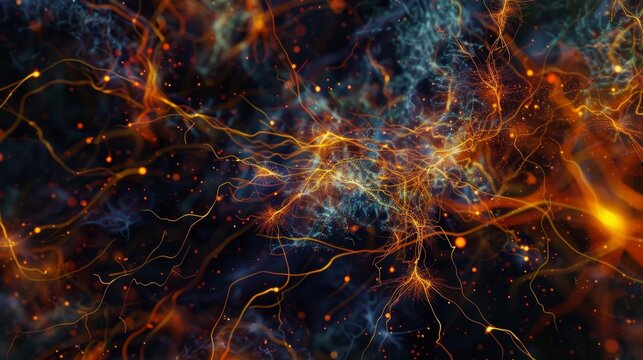 Multiple myelinated axons running parallel and crossing over each other creating a complex network