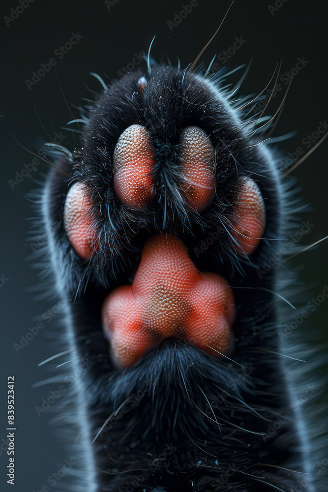 Poster a detailed image of a manx cat paw with short fur and pink pads, showcasing the simplicity and charm