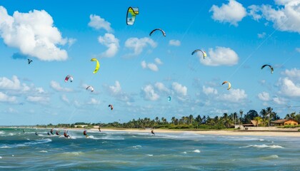 Adrenaline Rush: Kiteboarding Action at Cumbuco Beach, Brazil