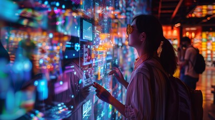 AR interactive shopping window : Shoppers engaging with virtual products