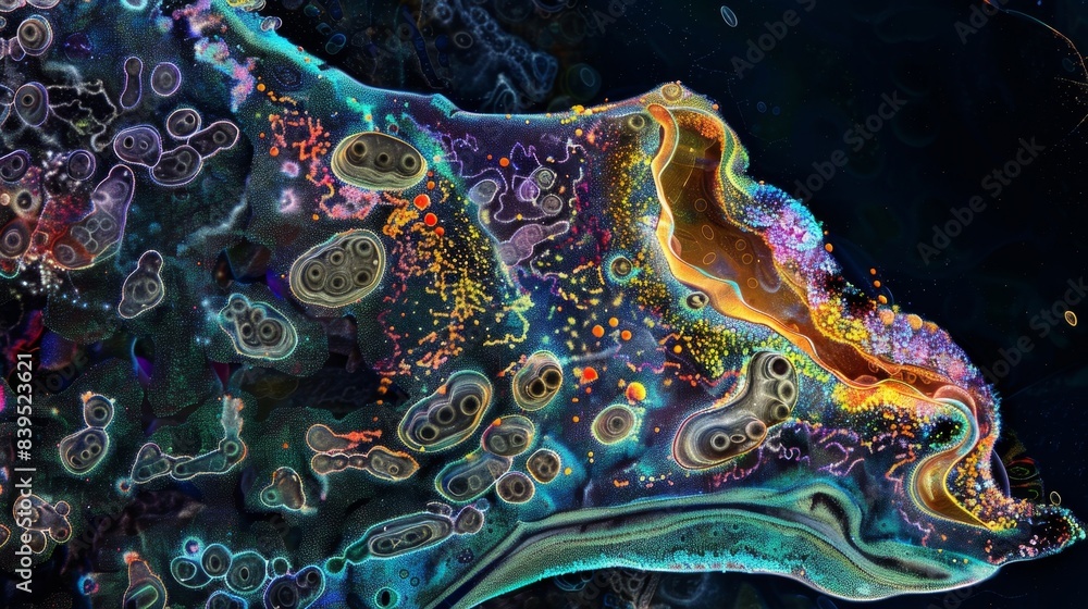 Poster a polarized image of the placentas cell membrane showing the intricate channels and receptors that c