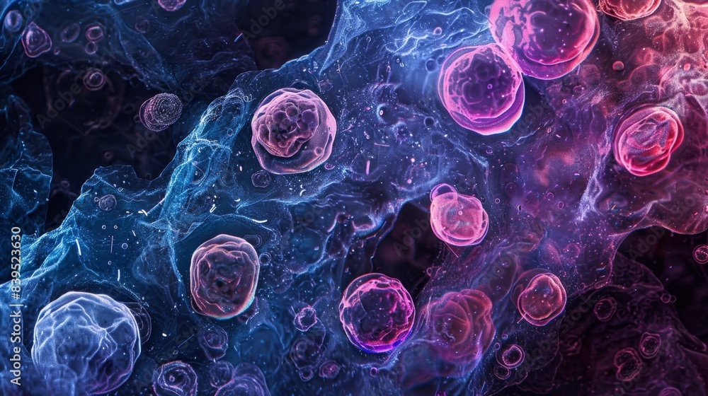 Poster an upclose view of placenta cells coated in a thin layer of protecting the developing embryo from an