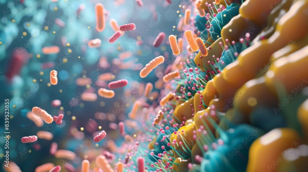 Aufkleber looking closer we can see the intricate network of gut bacteria each with its own unique role in the