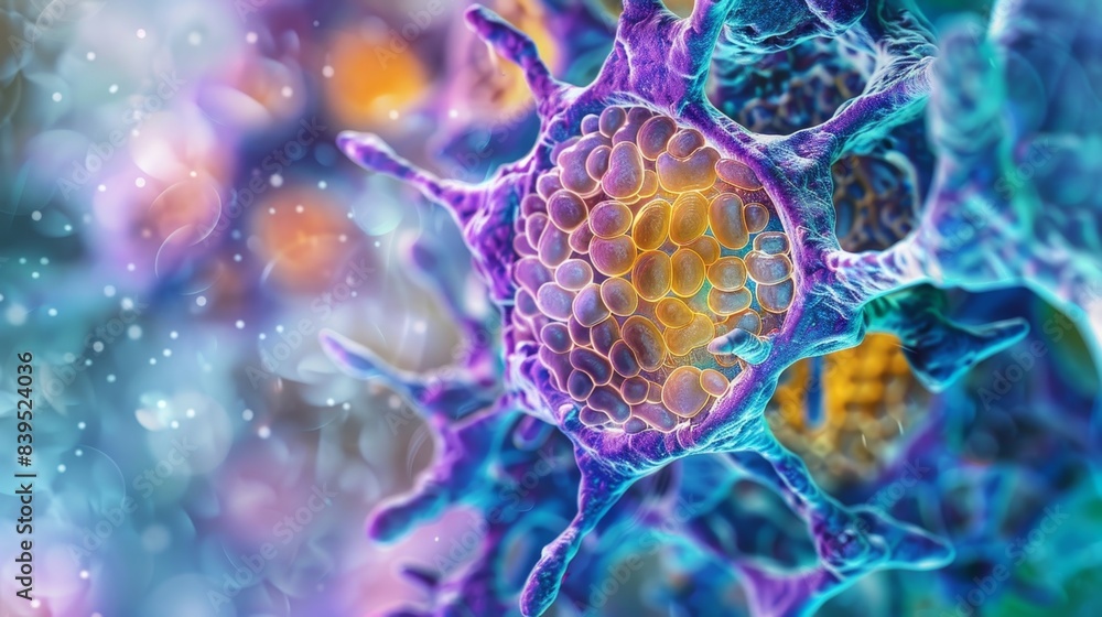 Poster a closeup of a single thyroid cell displaying its intricate network of rough endoplasmic responsible