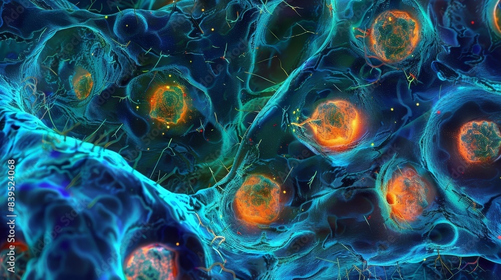 Poster a highresolution image of thyroid cells displaying the presence of specialized organelles called col