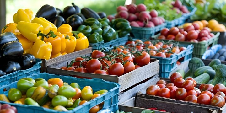 Farmers market with fresh local produce supporting sustainable locally sourced food. Concept Farmers Market, Local Produce, Sustainable Food, Support Local, Fresh Ingredients
