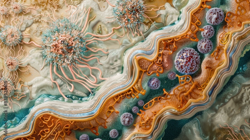 Poster a crosssection of the digestive tract showing mast cells releasing histamine in response to ingested