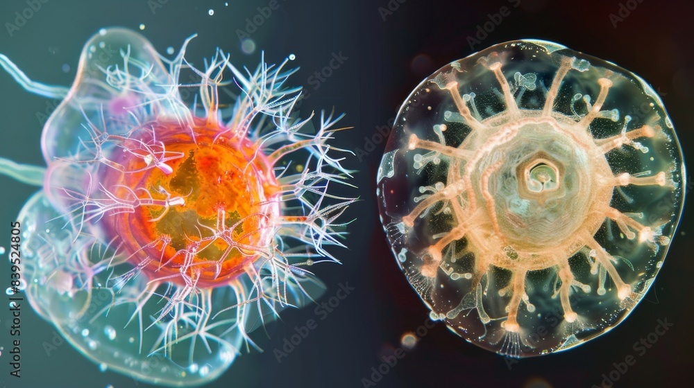 Poster a sidebyside comparison of a cell with multiple cilia and a cell with a single flagellum both demons