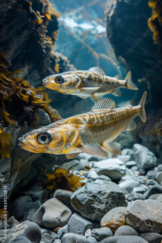 Aufkleber a visual of the first jawed fish, placoderms, swimming in ancient waters during the devonian period,