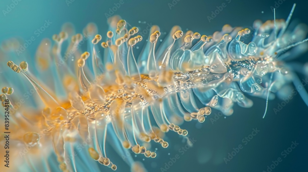 Poster a closeup of a flagellum displaying the rotation of its microtubules similar to the motion of a prop