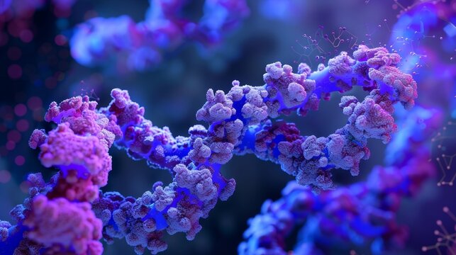 A magnified image of a Tcell receptor in the process of rearranging its DNA to generate a unique antigenbinding site