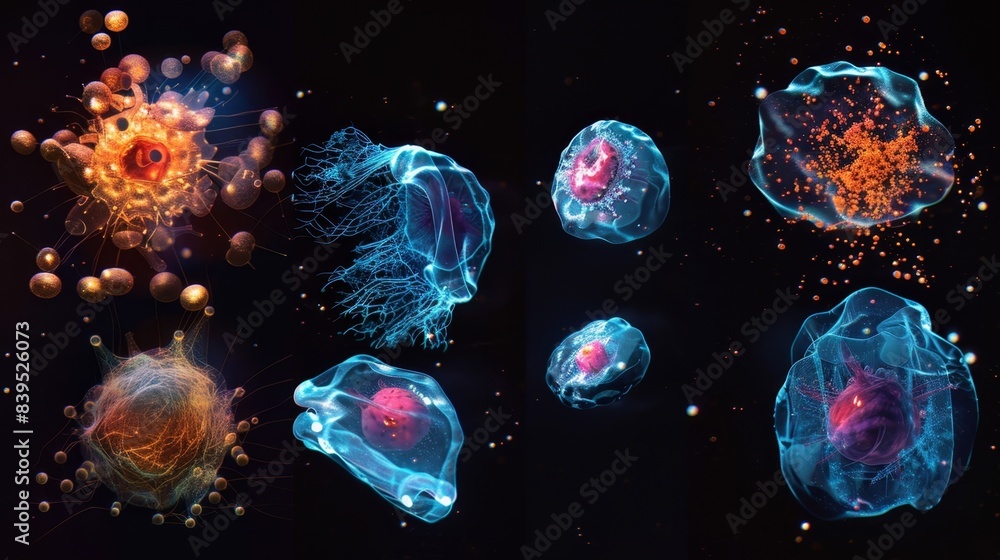 Poster a series of timelapse images showing the gradual shrinkage of an apoptotic cell and eventual disinte