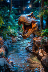 Fototapeta premium A childrenâ€™s interactive area with dinosaur-themed games, puzzles, and educational activities,