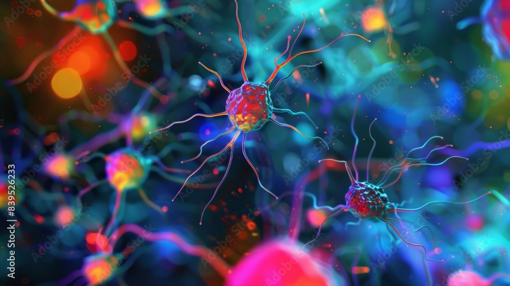 Aufkleber vibrant fluorescent microscopy image showing the active movement of microglia in response to brain i