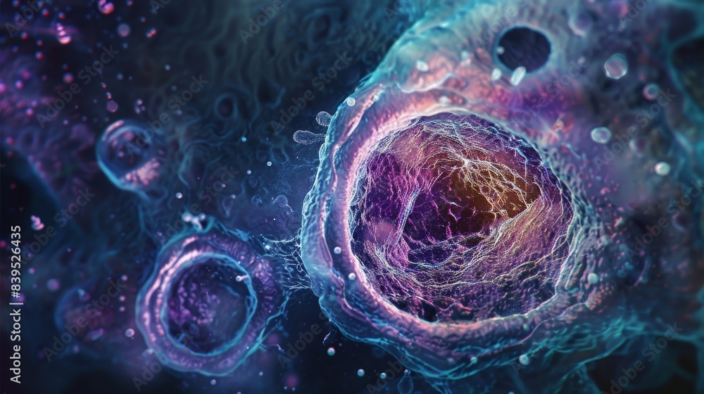 Poster microscopic image of a developing embryo with cytoplasmic streaming transporting essential substance