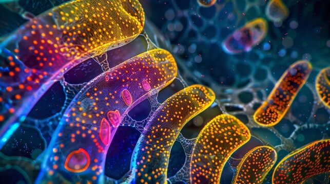 A microscopic view of the intermembrane space of a mitochondrion showing the accumulation of protons during the electron transport chain for ATP synthesis