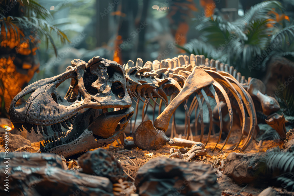 Poster a touch-and-feel exhibit with replicas of dinosaur bones, allowing visitors to handle and examine th