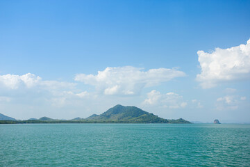 Landscape of asia sea. Blue sky and clouds in summer season. Relaxing in holiday travel. Krabi, thailand.