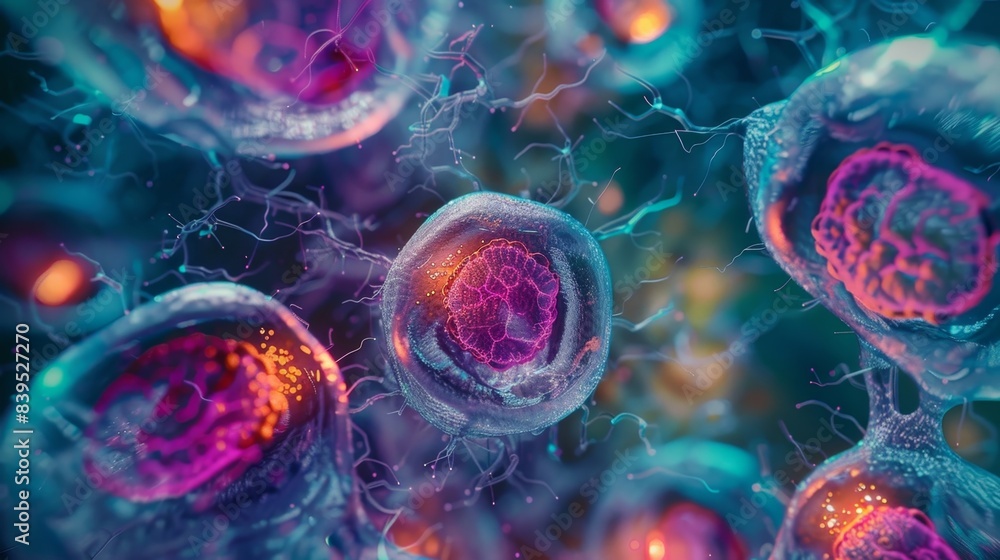 Poster timelapse microscopy showing the gradual shortening of telomeres in a single cell over multiple cell
