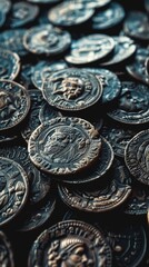 Close Up Of Ancient Silver And Copper Coins