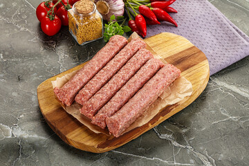 Raw beef kebab sausage for grill