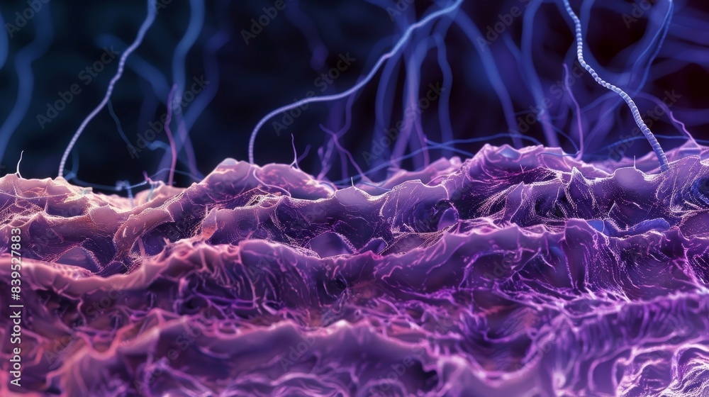Poster electron microscopy image of a crosssection of nerve fibers showcasing the intricate layers of myeli