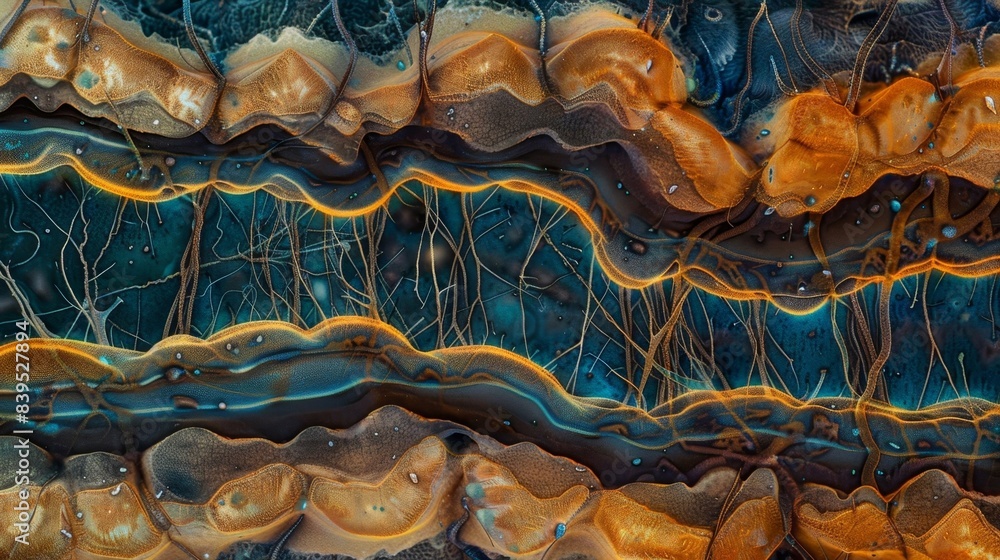 Poster a darkfield microscopy image of a section of nerve tissue with the distinctive onion bulb appearance