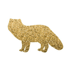 Elegant Arctic Fox Silhouette with Luxurious Gold Hexagon Glitter Texture, Clear Background