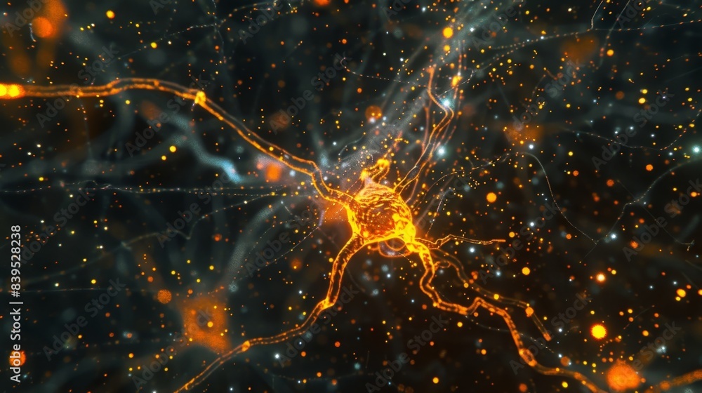 Aufkleber a flickering glow emanating from a single action potential traveling down a neuronal pathway