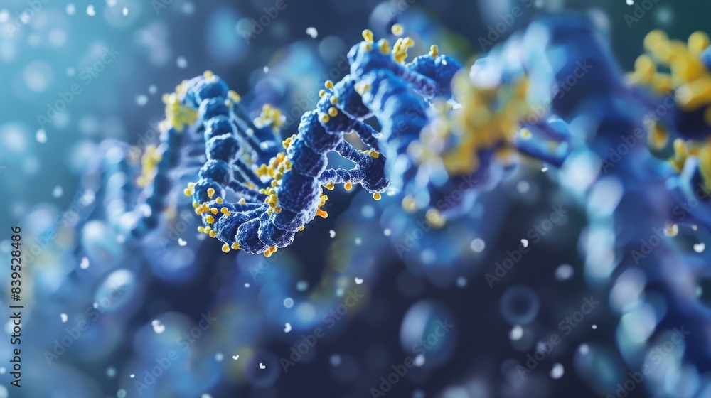 Aufkleber a magnified view of a dna sequence with the exons marked in blue and the introns marked in yellow de