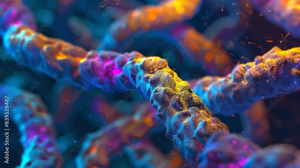 Poster a microscopic image of a chromosomal dna strand highlighting the presence of exons and introns that 