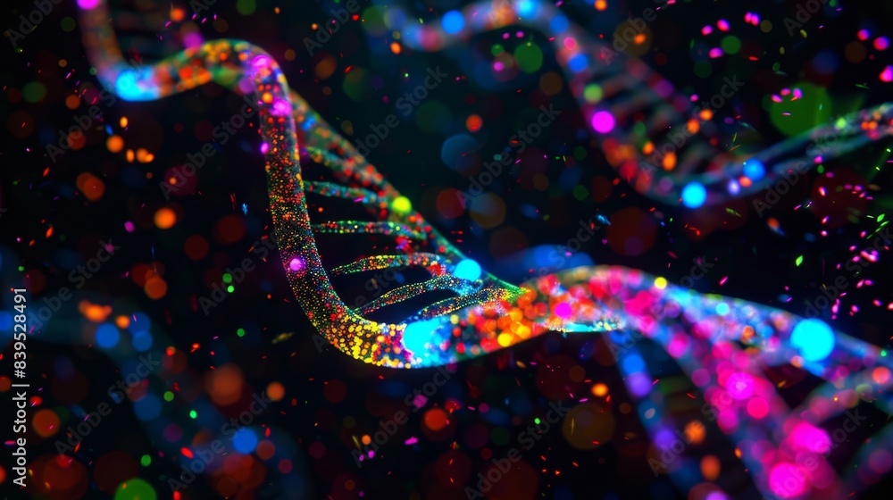 Poster a fluorescent microscopy image of a genes exons and introns labeled with different colors to represe