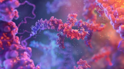 Fototapeta premium Zooming in on the active site of the spliceosome revealing the coordinated movement of proteins and RNA during splicing