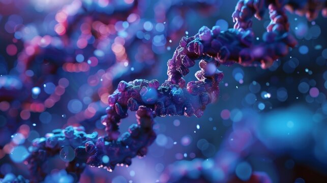 A closeup image of a premRNA molecule showing the presence of introns that will be removed during the process of RNA splicing to produce a mature transcript