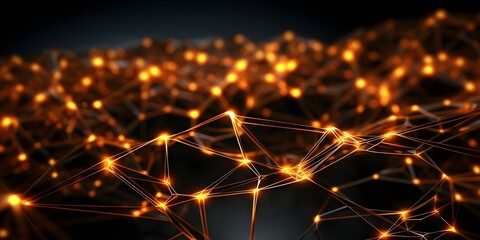 Fototapeta premium HD 4k digital wallpaper with orange plexus network nodes on black background. Concept Digital Wallpaper, 4K Resolution, Orange Plexus Network Nodes, Black Background