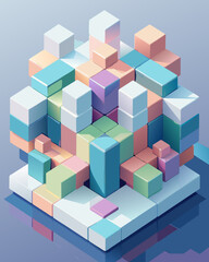 Obraz premium Colorful Abstract Geometric Cube Arrangement in 3D Illustration