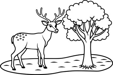 deer in the forest silhouette vector illustration