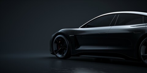 Fototapeta premium Photography of a black background with the silhouette of an electric vehicle, emphasizing sleek design and modern aesthetics