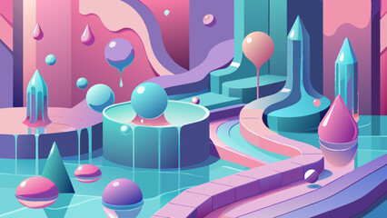 Surreal Fantasy Landscape with Vibrant Colors and Abstract Shapes