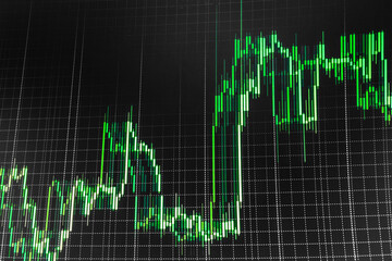 Abstract stock market diagram candle bars trade Stock graph chart at exchange market screen Stock market pricing abstract Green chart or up trend market Blurred background Thin focus