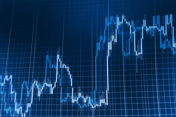 Stock market concept Stock market chart, graph on blue background Stock market prices show on...