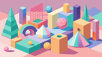 Vibrant Geometric Shapes Illustration with Pastel Colors