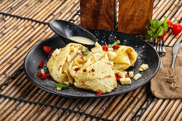 Sweet banana pancake with honey