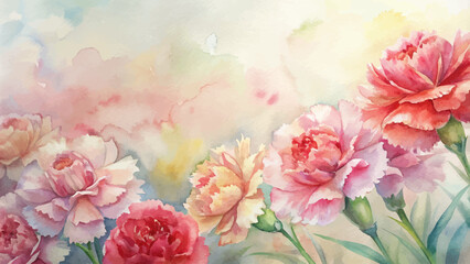 Minimalist watercolor background of carnations flowers