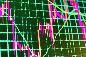 Financial graph on a computer monitor screen Stock market price display Business analysis diagram Green color Finance business background, stock exchange chart graph Green color