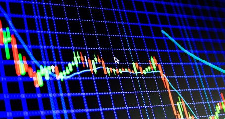 Tablet computer showing stock marketing data Stock market graph and bar chart price display Business screen stock exchange data graph background Data on live computer screen