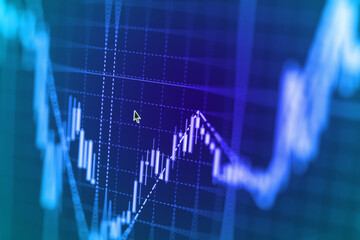 Financial, money, global finance, stock market background Macro closeup Financial cryptocurrency coin for trading in money exchange market Data analyzing in trading market with pen